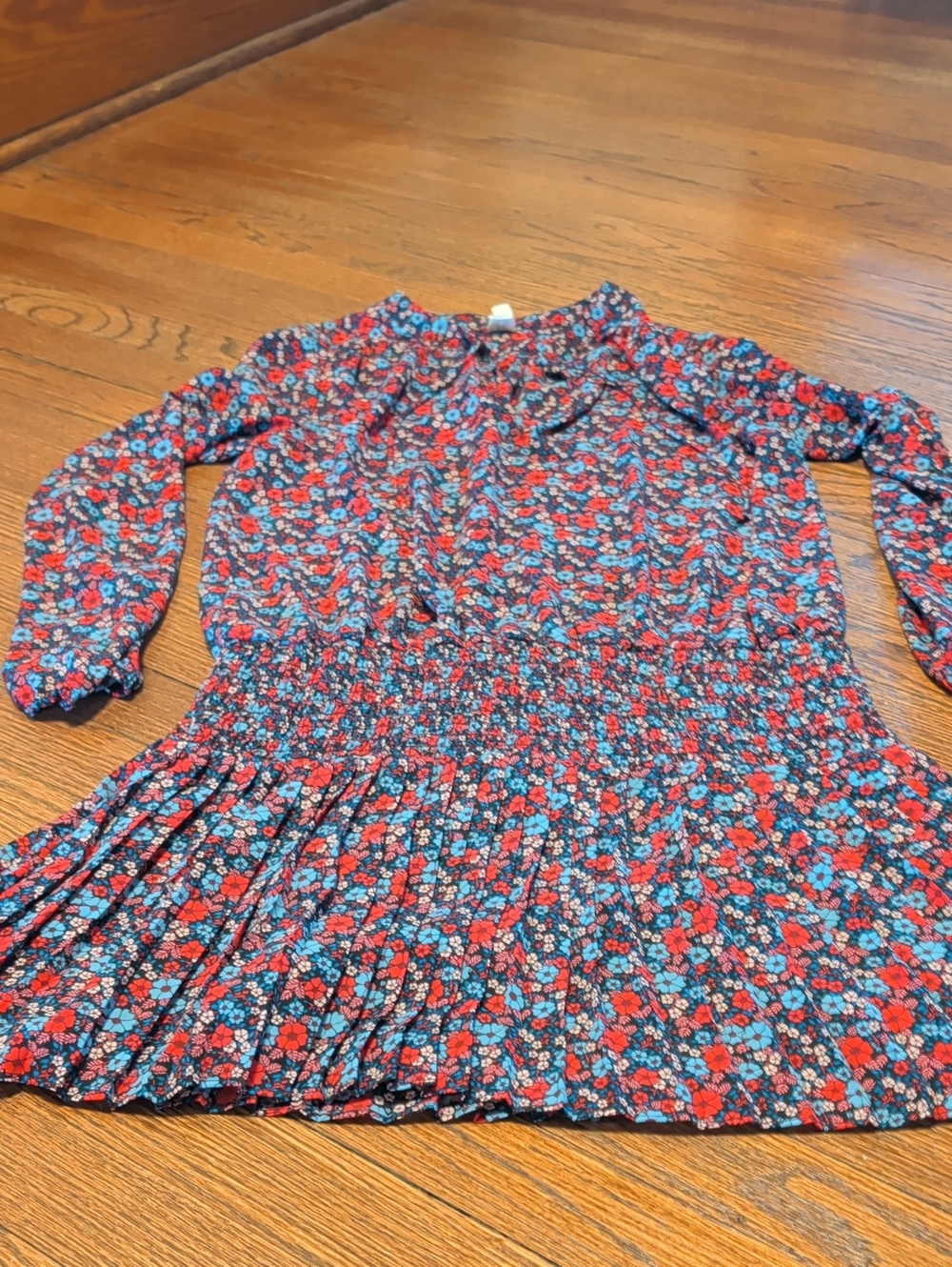 GAP Floral Long-Sleeve Dress in Red & Blue